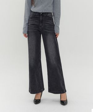 브로드 부츠컷핏 와이드 히든밴딩 데님 팬츠 (블랙/블루)