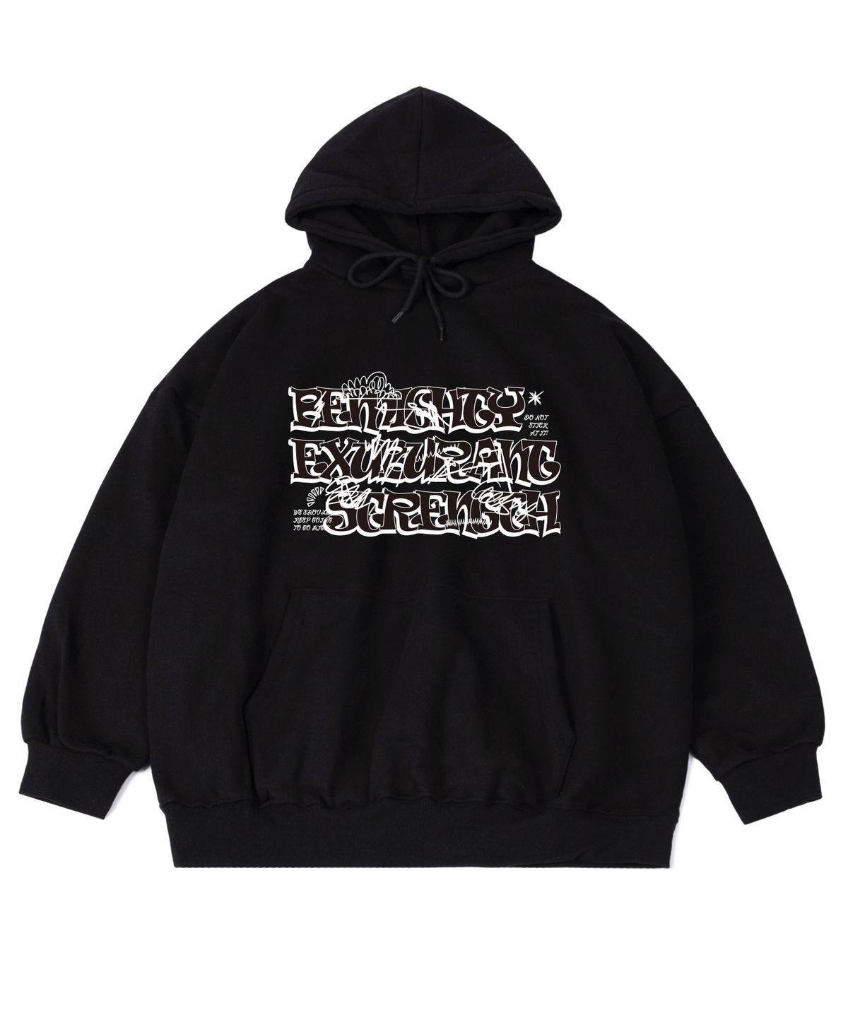 비마이티(BEMIGHTY) 낙서 레터링 기모 오버핏 후드티 [블랙]