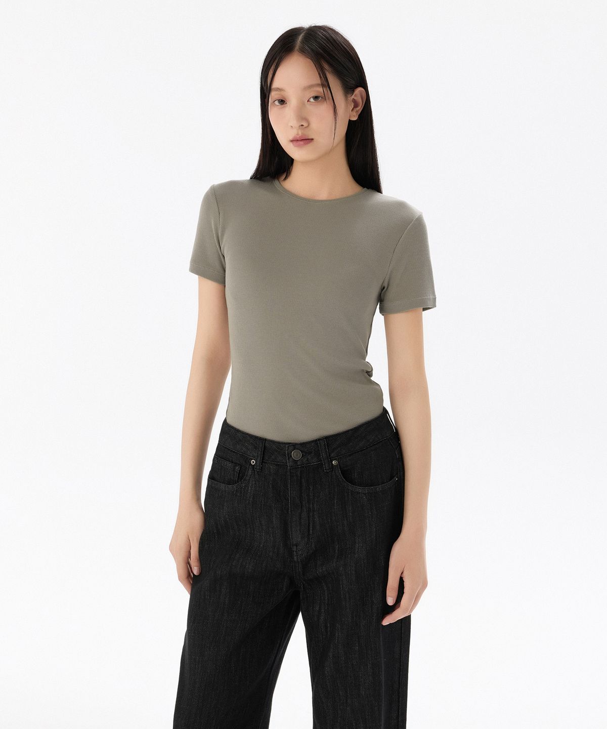 무신사 스탠다드 우먼(MUSINSA STANDARD WOMAN) 우먼즈 리브드 슬림 핏 티셔츠 [토프]