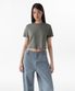우먼즈 크루 넥 크롭 티셔츠 [카키 그레이]