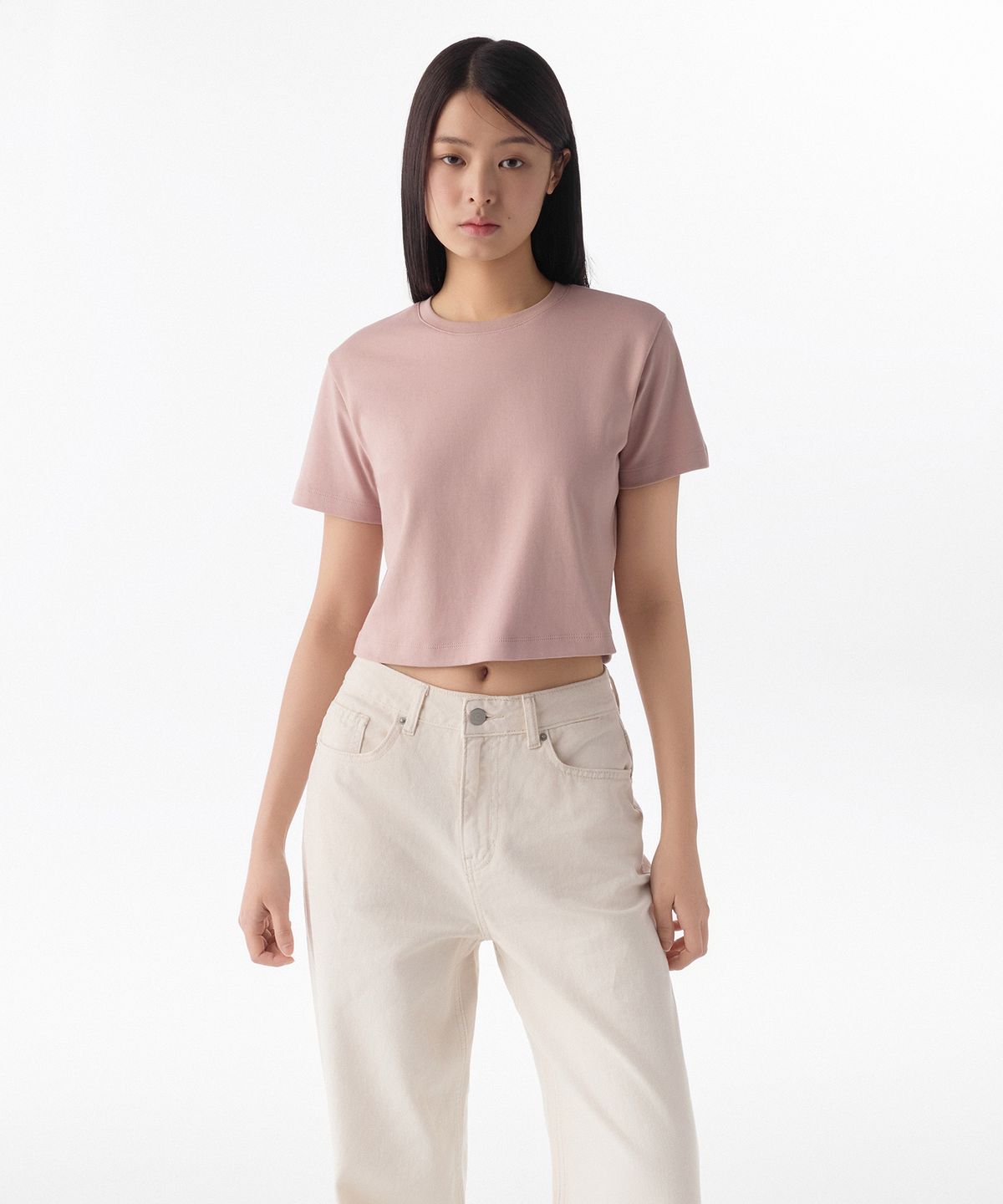 무신사 스탠다드 우먼(MUSINSA STANDARD WOMAN) 우먼즈 크루 넥 크롭 티셔츠 [데저트 핑크]