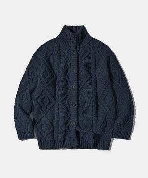 Turtleneck Two Buttons Cardigan C8 Dark Navy Melange