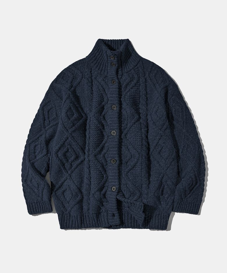 Turtleneck Two Buttons Cardigan C8 Dark Navy Melange