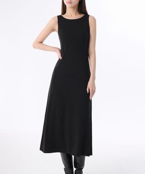 우먼즈 소프트 저지 플레어 롱 드레스 [블랙]