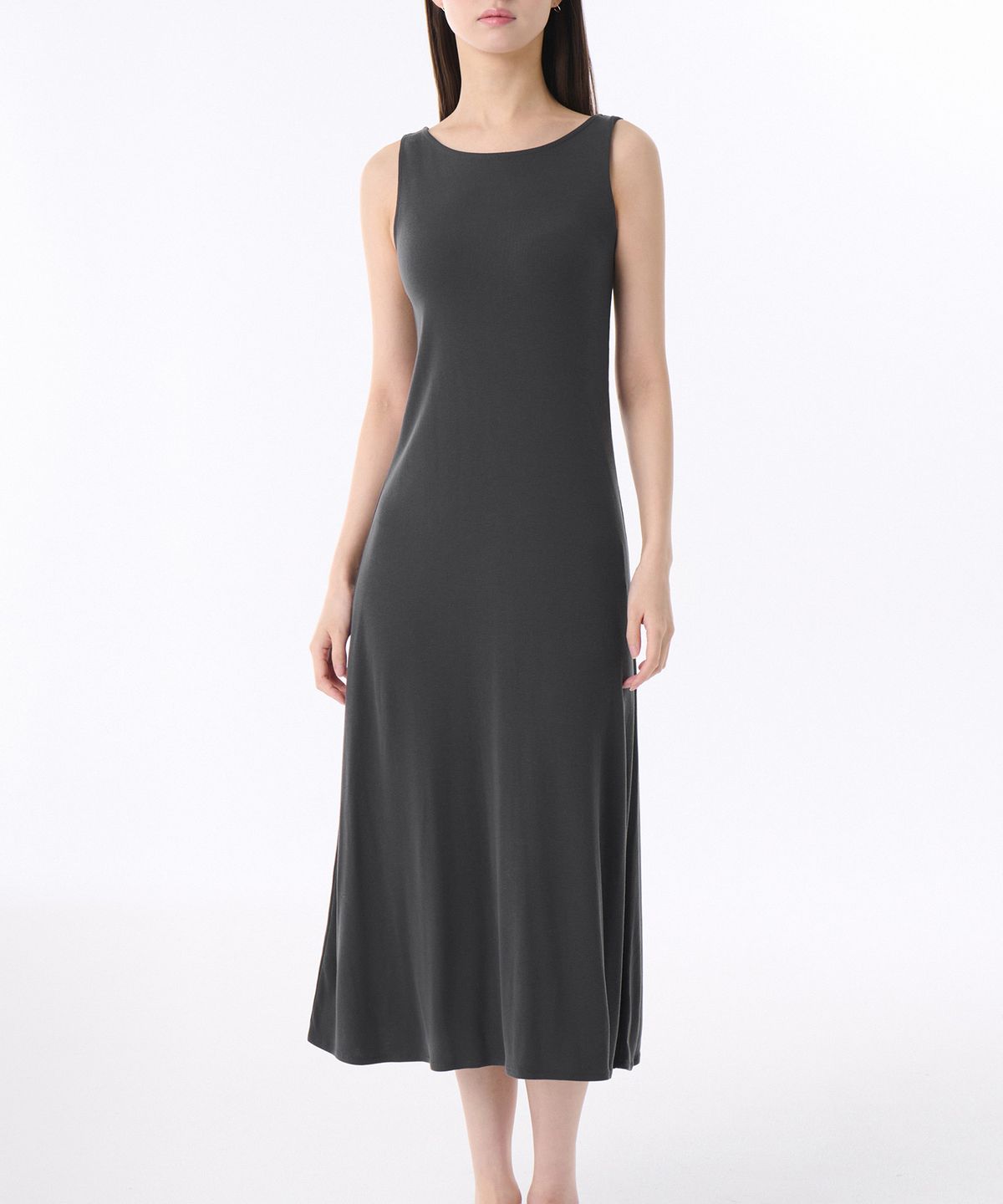 무신사 스탠다드 우먼(MUSINSA STANDARD WOMAN) 우먼즈 소프트 저지 플레어 롱 드레스 [다크 그레이]