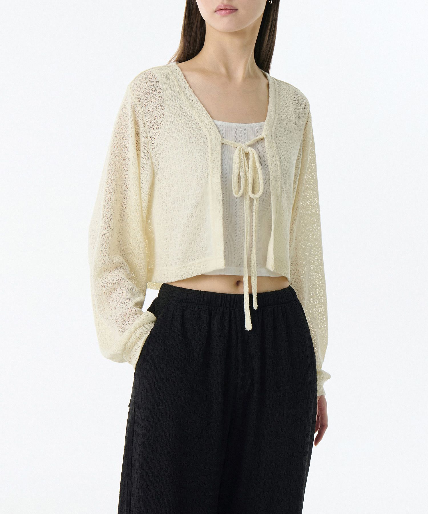Crochet Crop Top Tie Up Crop Cardigan SwiftWear Women's Tie-Front