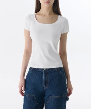 우먼즈 슬림 스쿱 넥 티셔츠 [화이트]