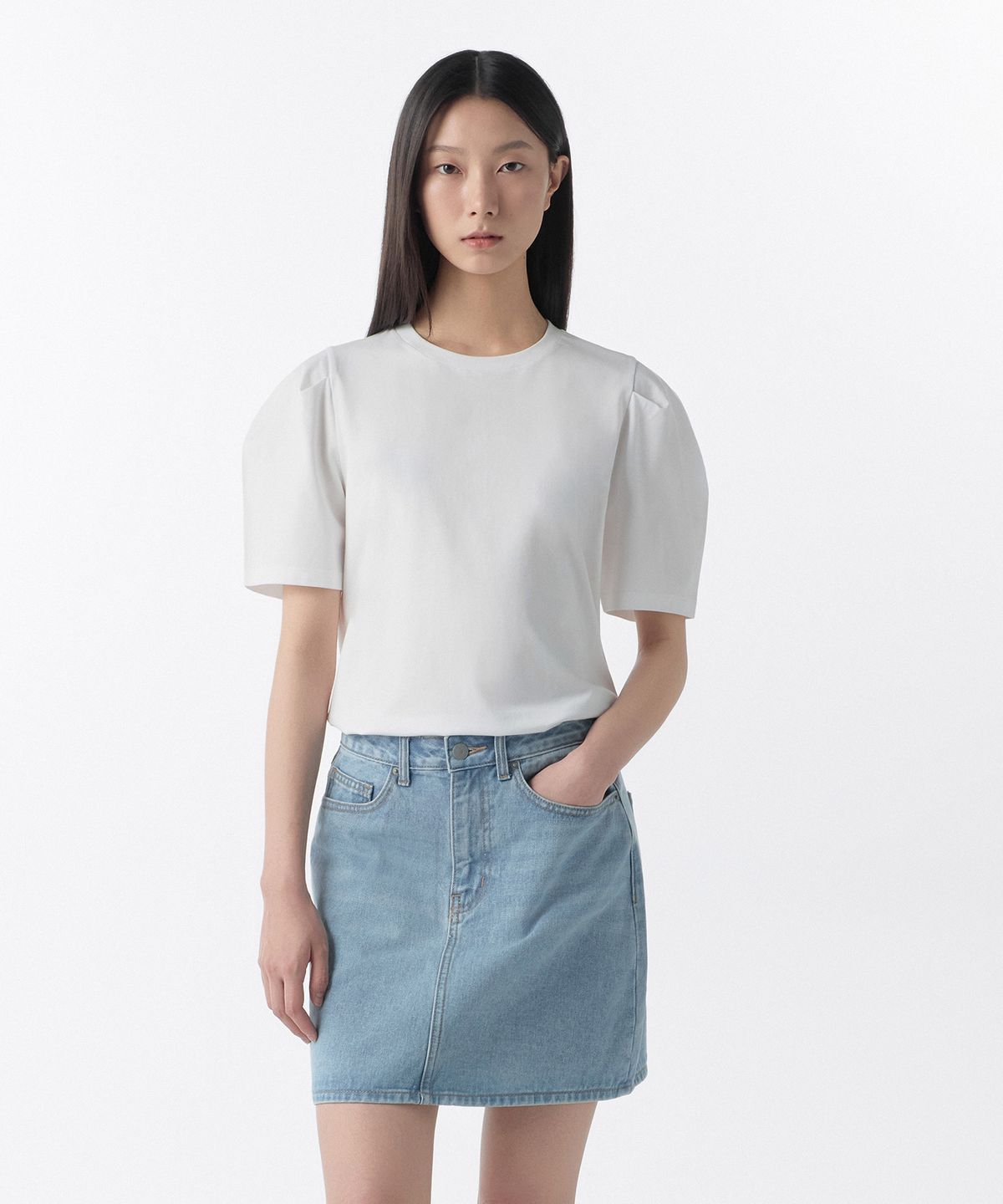 무신사 스탠다드 우먼(MUSINSA STANDARD WOMAN) 우먼즈 실켓 퍼프 슬리브 티셔츠 [화이트]