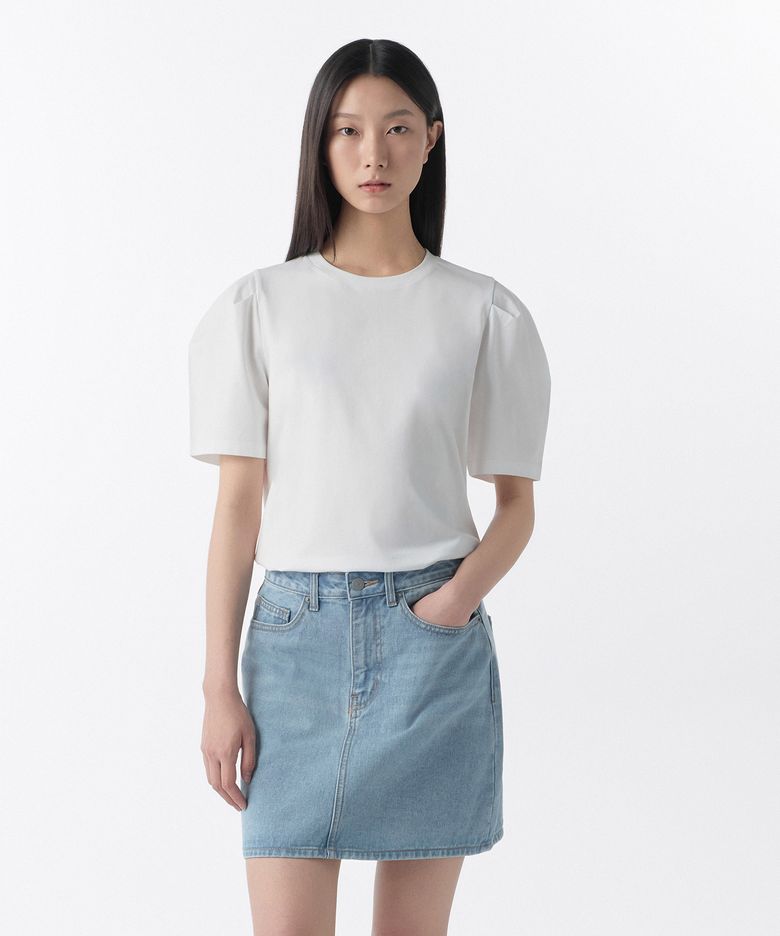 우먼즈 실켓 퍼프 슬리브 티셔츠 [화이트]