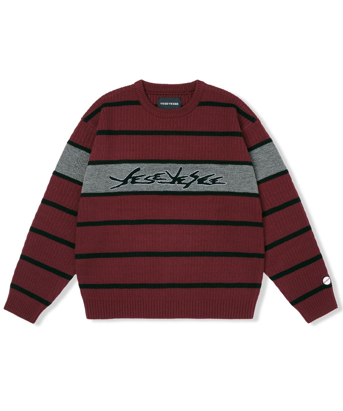 예스아이씨(YESEYESEE) Tenga x Y.E.S Stripe Knit Pullover Burgundy