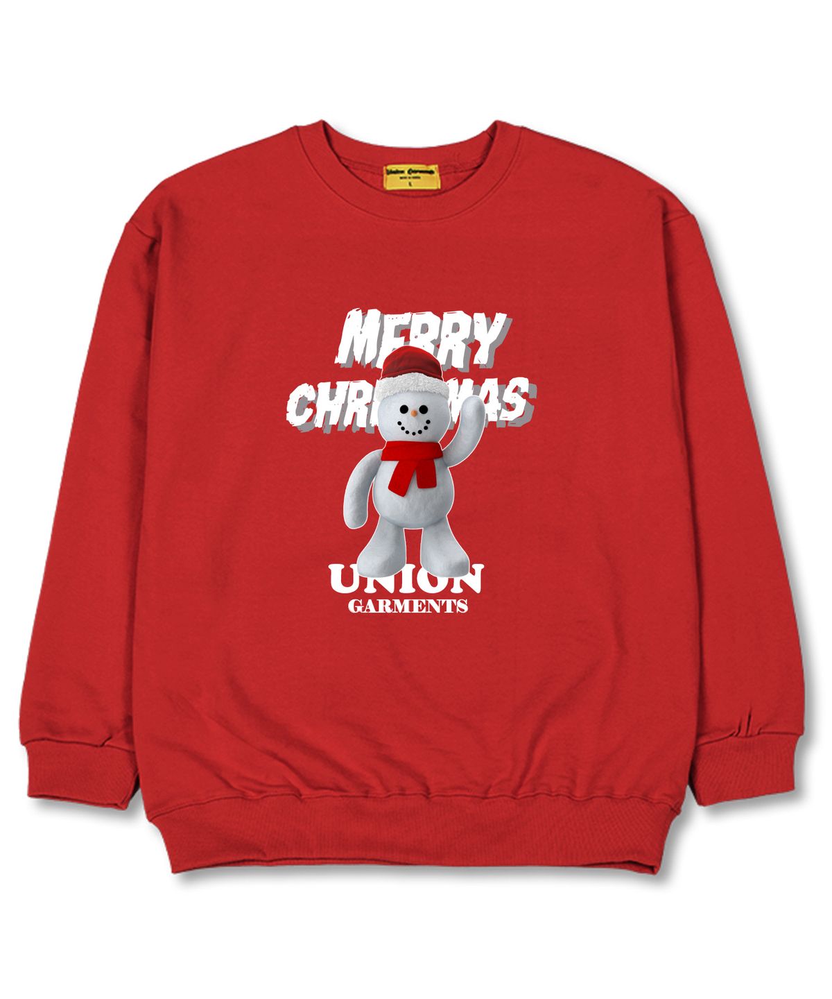 유니온가먼츠(UNION GARMENTS) 스노우맨 오버핏 맨투맨 크리스마스 티셔츠 [쭈리]레드