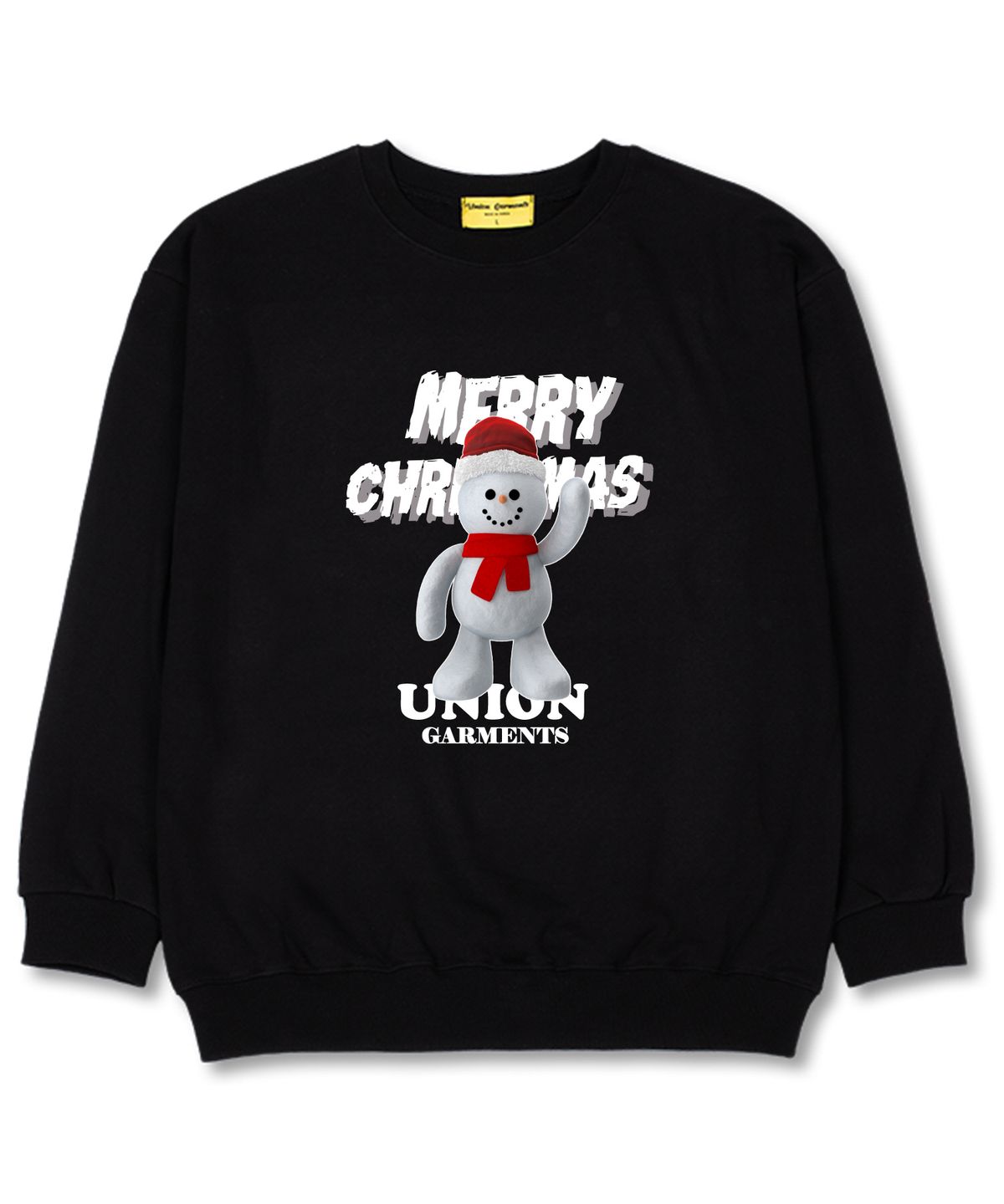 유니온가먼츠(UNION GARMENTS) 스노우맨 오버핏 맨투맨 크리스마스 티셔츠 [쭈리]블랙