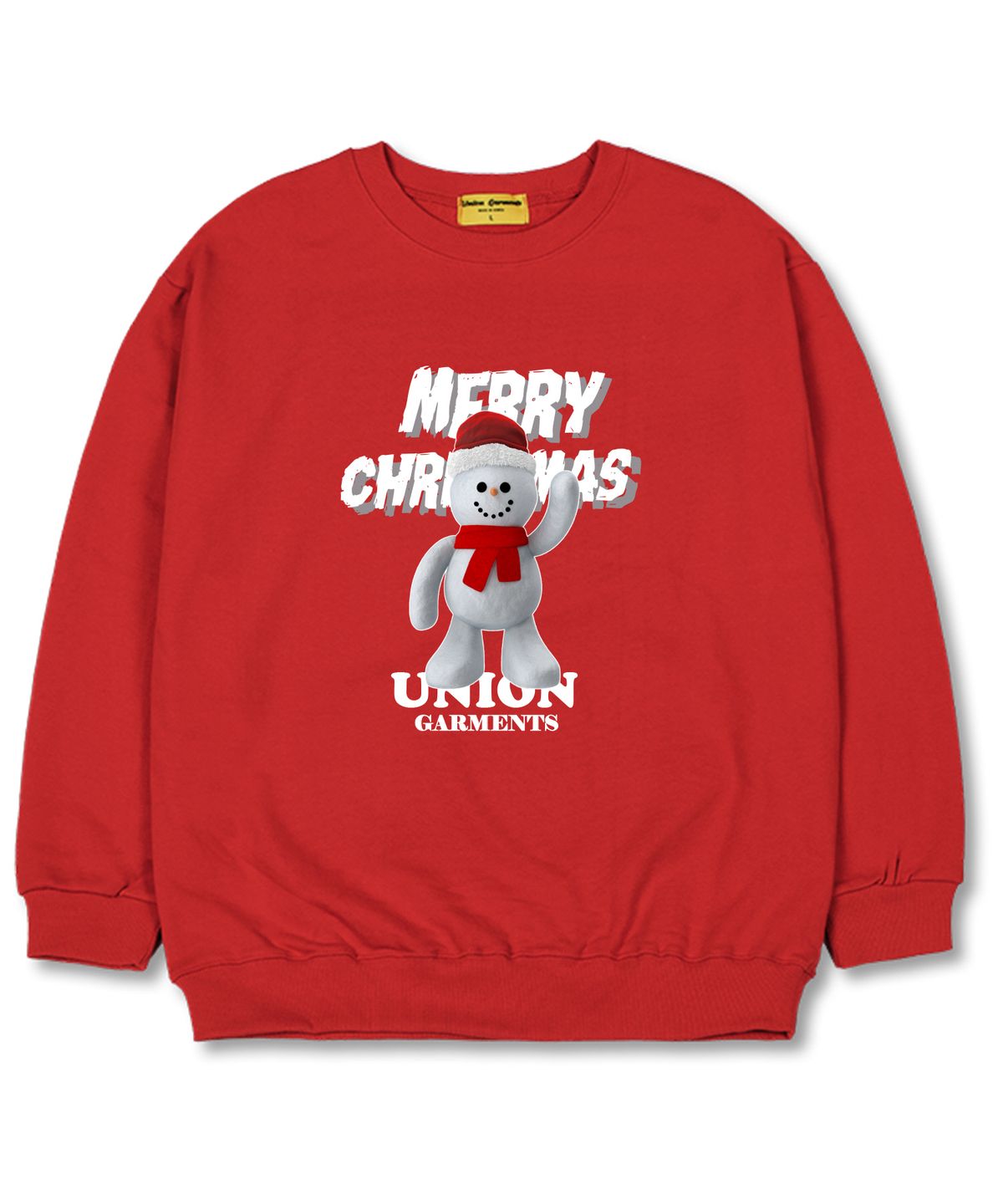 유니온가먼츠(UNION GARMENTS) 스노우맨 오버핏 맨투맨 크리스마스 티셔츠 [기모]레드
