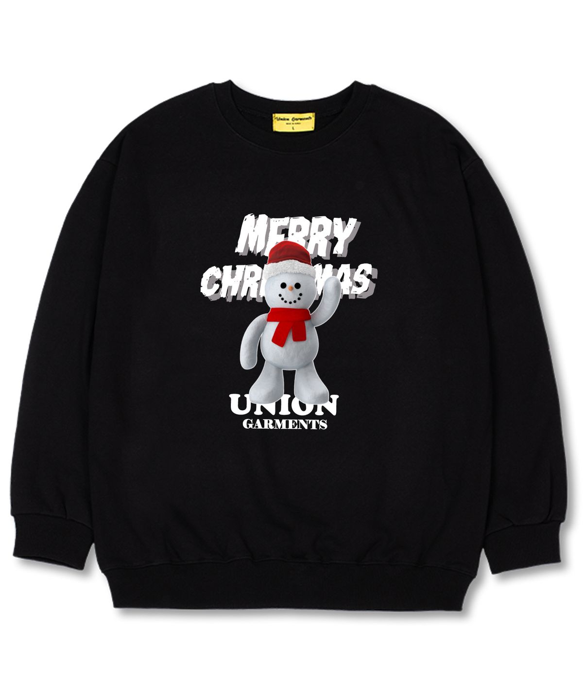유니온가먼츠(UNION GARMENTS) 스노우맨 오버핏 맨투맨 크리스마스 티셔츠 [기모]블랙
