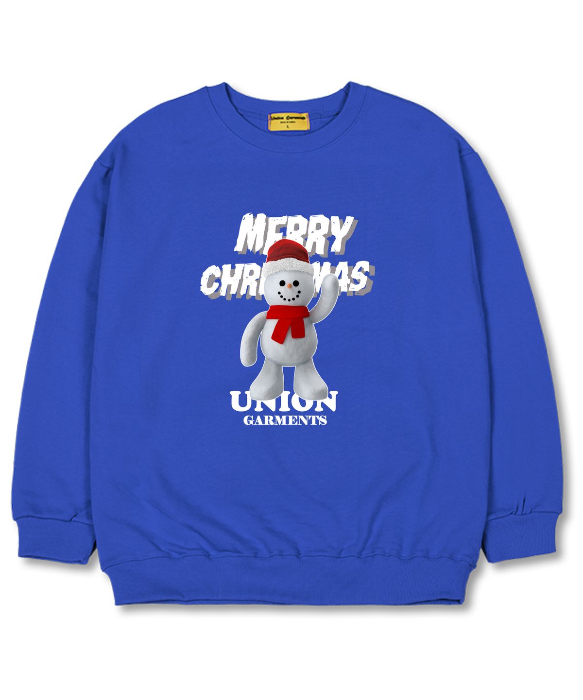 유니온가먼츠(UNION GARMENTS) 스노우맨 오버핏 맨투맨 크리스마스 티셔츠 [기모]블루
