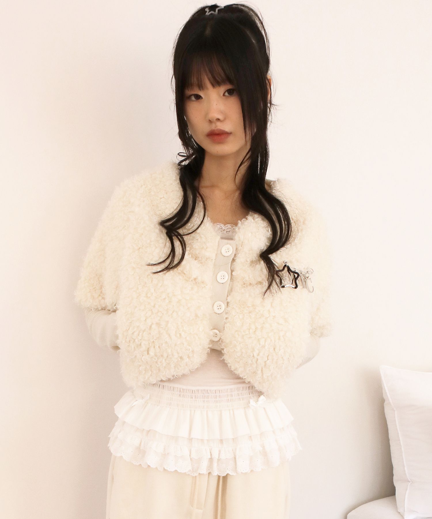 ★NOFFICIALNOFFICE★ CURLY FUR SHAWL JACKET MUSINSA | NOFFICIALNOFFICE Curly Fur Shawl Jacket Ivory
