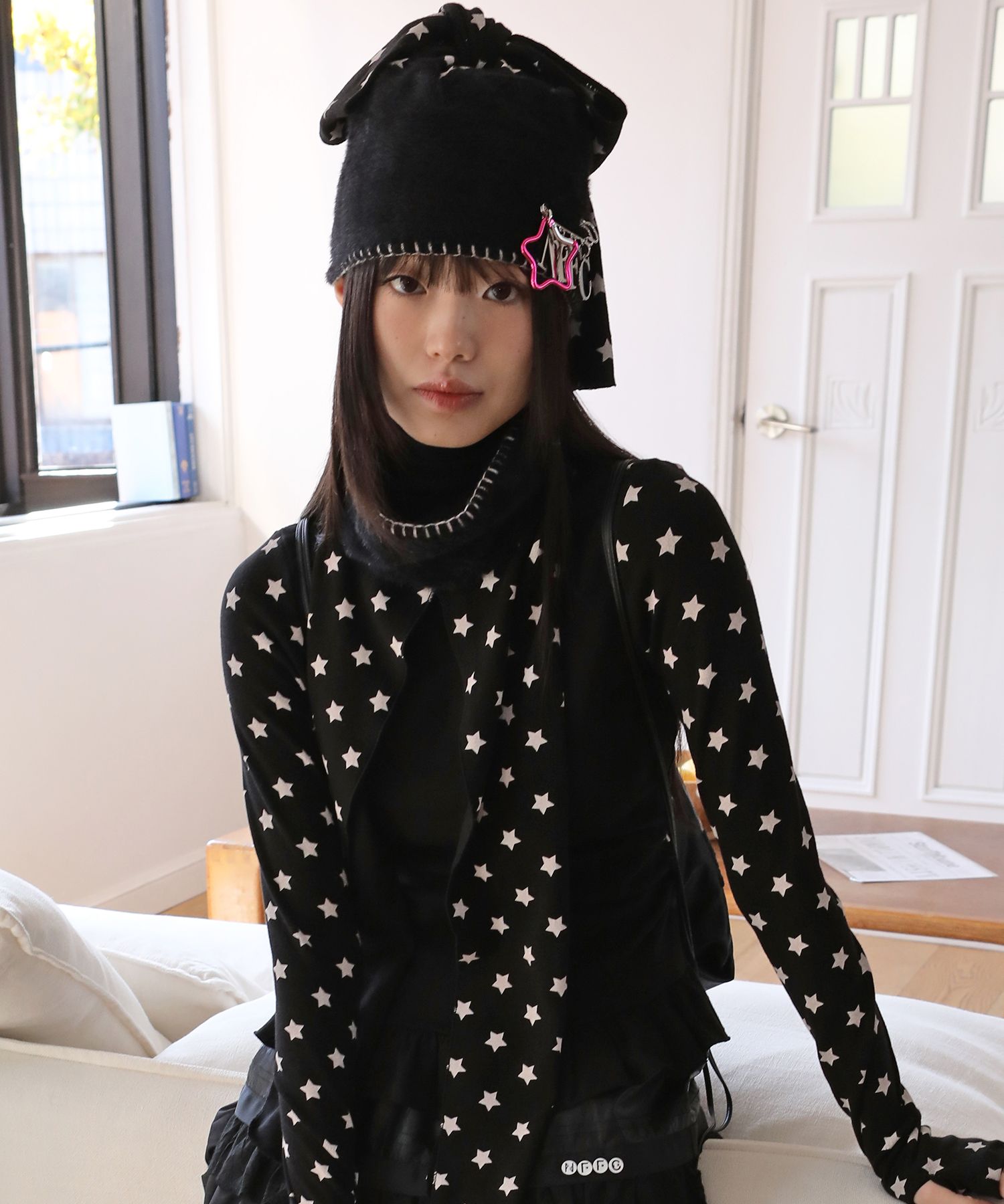 ★NOFFICIALNOFFICE★STARS BEANIE N MUFFLER BLACK★正規品 MUSINSA | NOFFICIALNOFFICE Star Beanie and Muffler Black