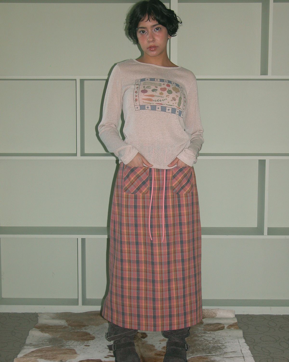 씨씨(SEASEE) Check Skirts ,Pink