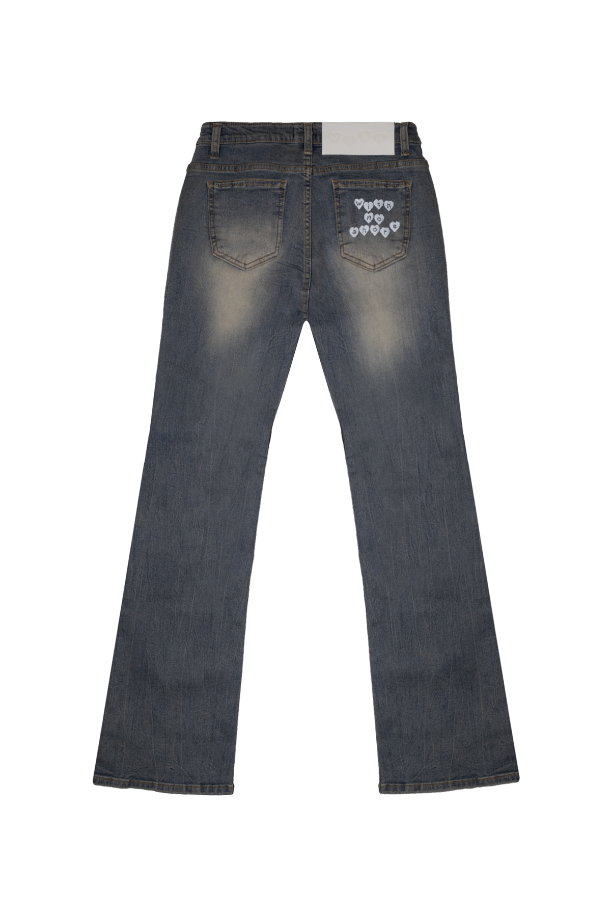 위드노쇼어(WITHNOSHORE) Low Rise Pixel Logo Washed Denim Pants - Blue