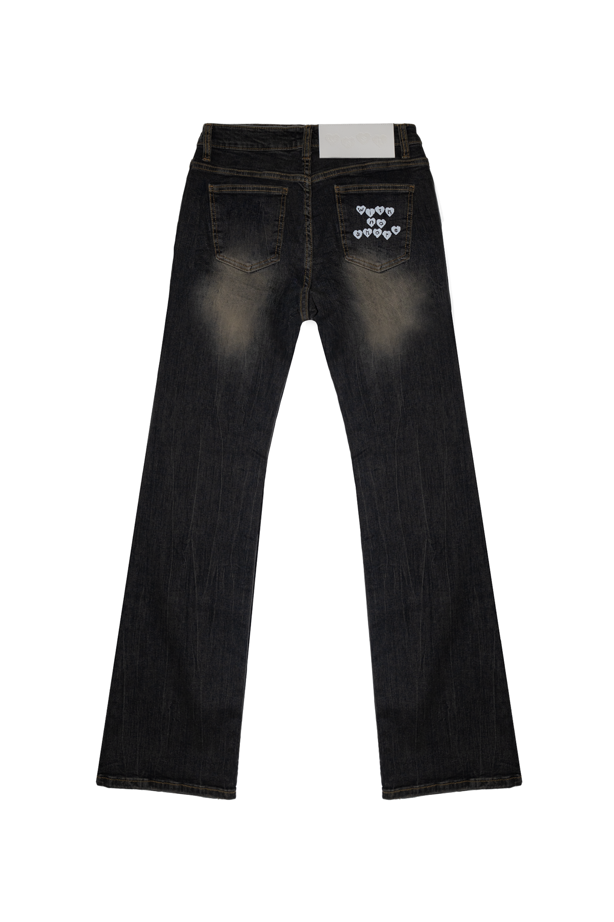 위드노쇼어(WITHNOSHORE) Low Rise Pixel Logo Washed Denim Pants - black
