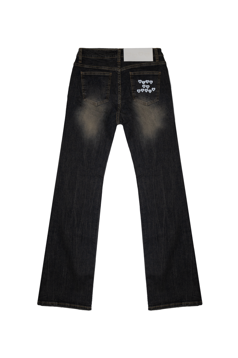 Low Rise Pixel Logo Washed Denim Pants - black