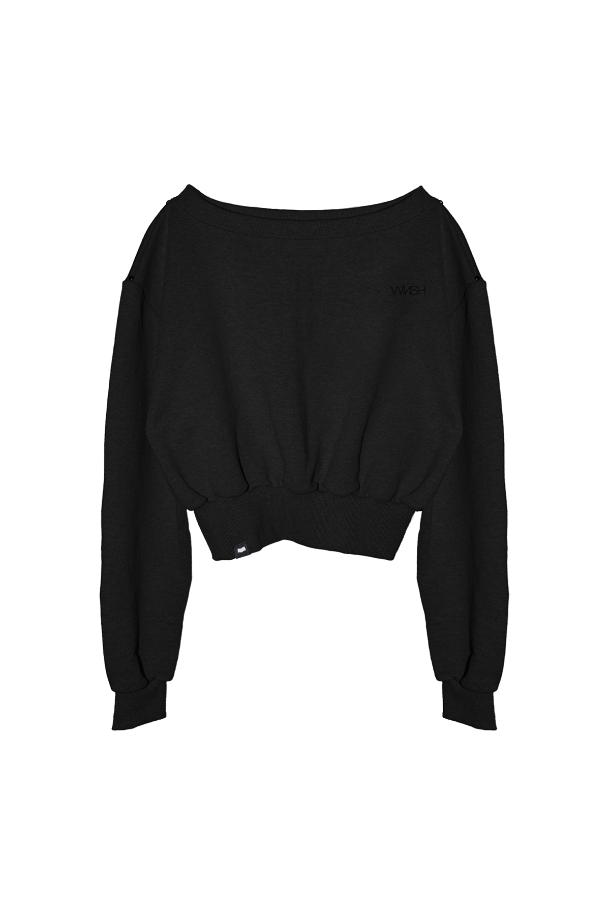 위드노쇼어(WITHNOSHORE) WNSH stud off shoulder sweat shirt - black