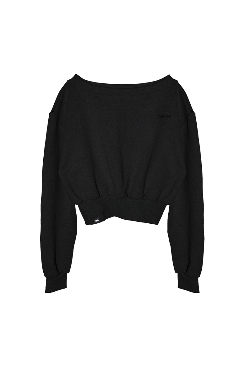 WNSH stud off shoulder sweat shirt - black