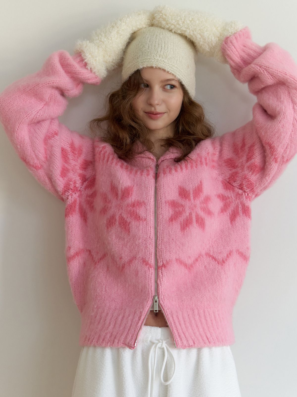 리엘(RE L) [10th] Snowball knit cardigan (pink)