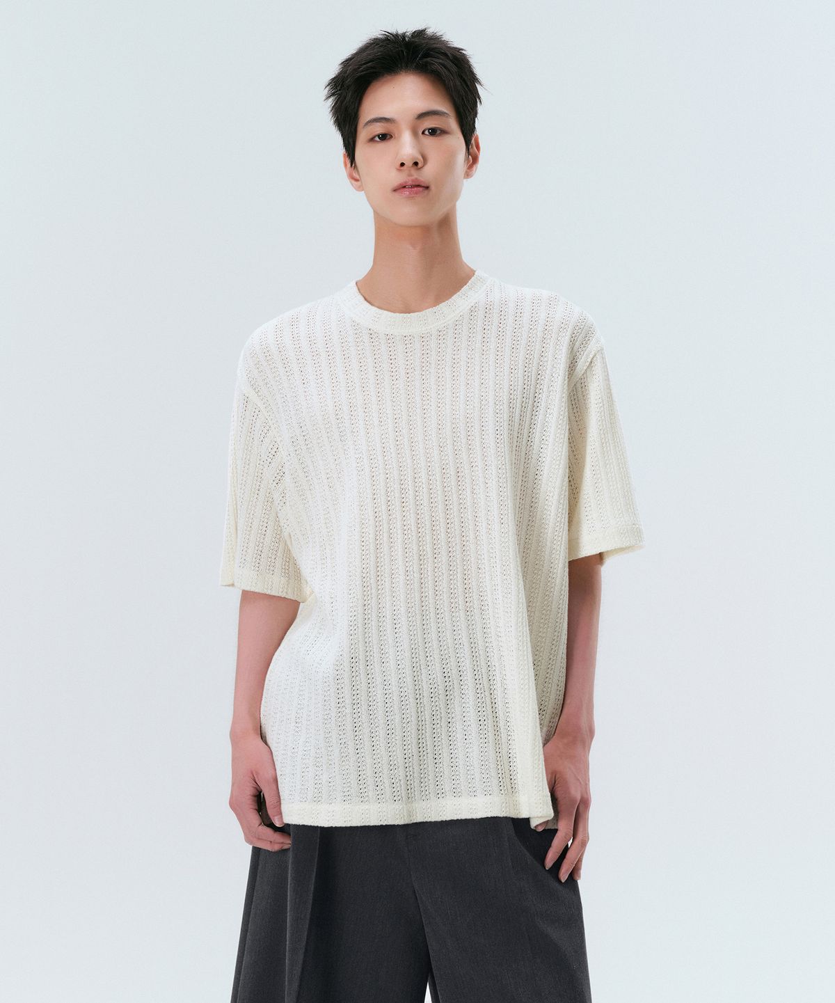 무신사 스탠다드(MUSINSA STANDARD) 릴렉스드 크로셰 니트 티셔츠 [아이보리]
