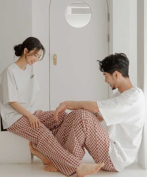 [2PACK] 커플 베이직 깅엄체크 9부 파자마 바지