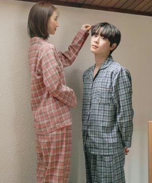 [2PACK] 오리온 기모 체크 커플 잠옷세트