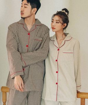 [2PACK] 포인트잔체크 순면 커플 파자마 잠옷세트