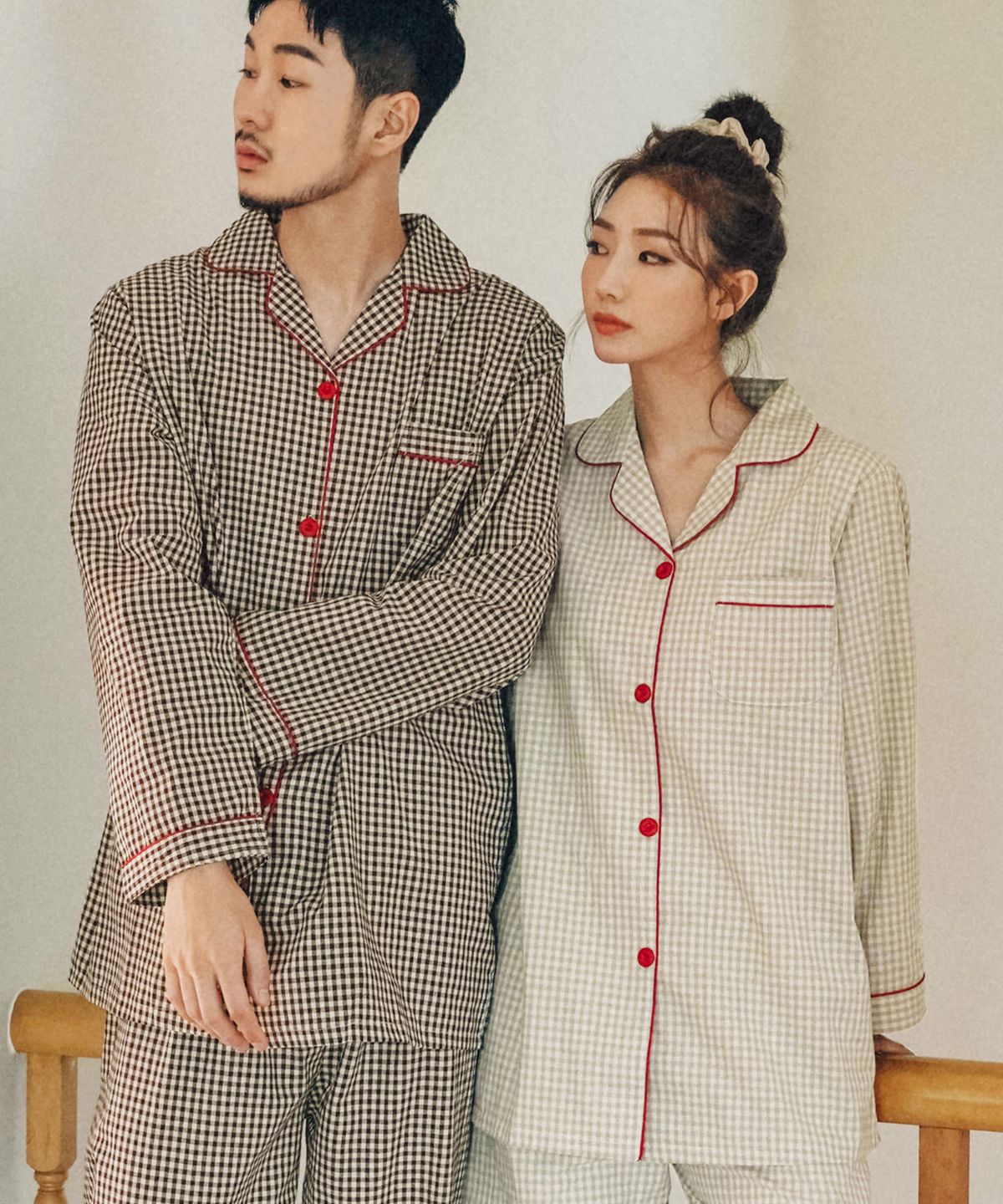 파란(PALAN) [2PACK] 포인트잔체크 순면 커플 파자마 잠옷세트