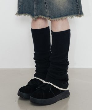 레이스 셔링 울 레그워머_블랙