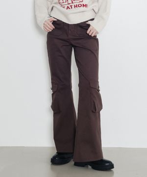 포켓 카고 부츠컷 팬츠_브라운