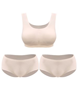 [브라1+팬티2] 퓨징 모달 심리스 노와이어 브라 삼각 누디 팬티 세트