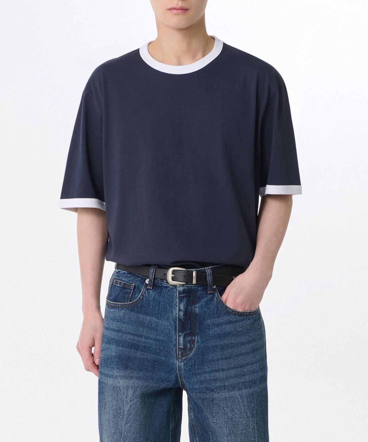 무신사 스탠다드(MUSINSA STANDARD) 릴렉스드 링거 티셔츠 [네이비]