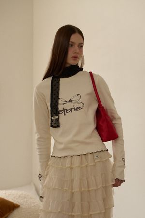 LETERIE FLOUNCE RIBBON T-SHIRT_IVORY