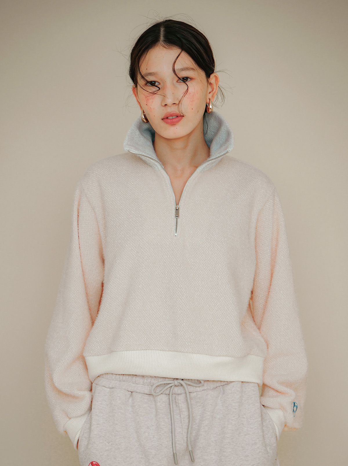 프쉬케(PSUCHE) CONTRAST KNIT ZIPUP_OAT BEIGE
