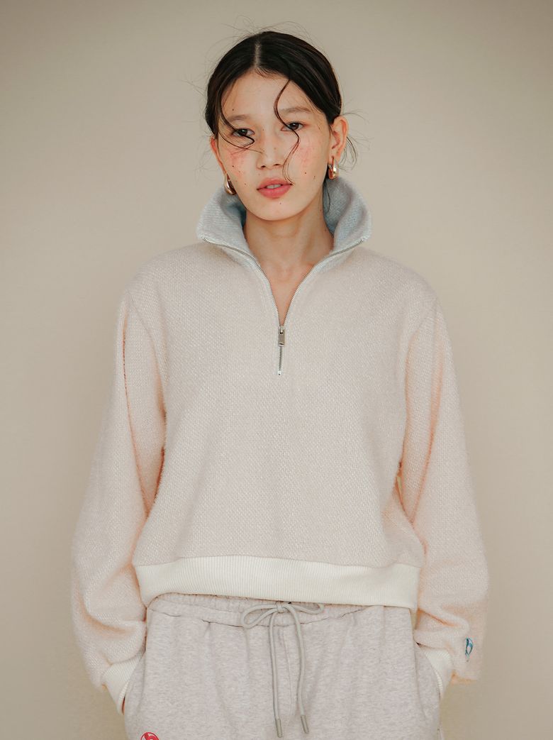 CONTRAST KNIT ZIPUP_OAT BEIGE