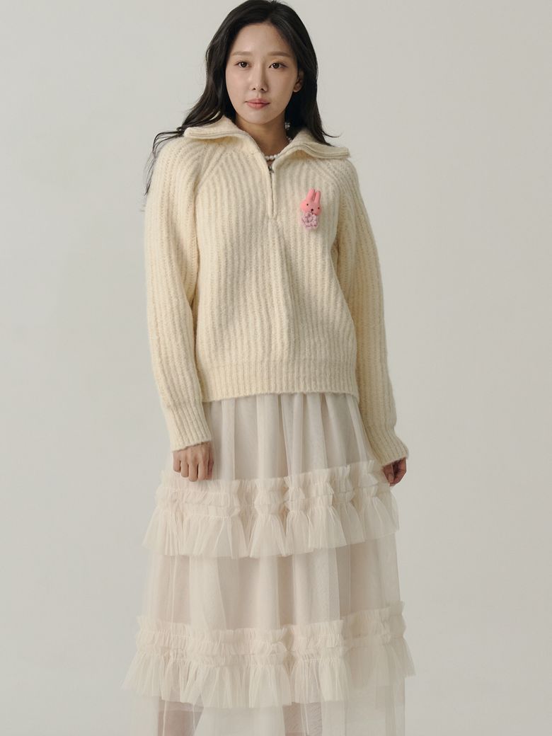 Raglan Half Jip-up Wool Knit_Cream