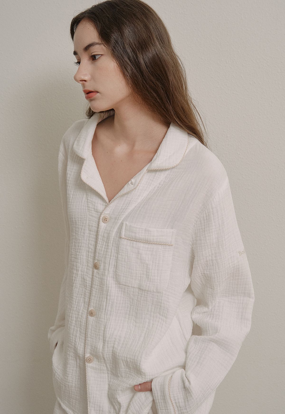보일하우스(BOIL HOUSE) Cloud Stripe Piping Pajama Set (white)