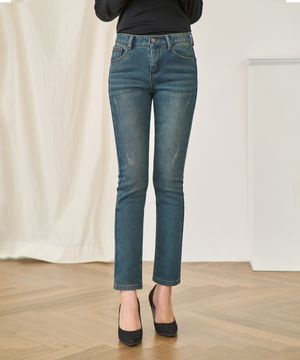 본딩기모 히든밴딩 스크레치 일자 데님 (블루)