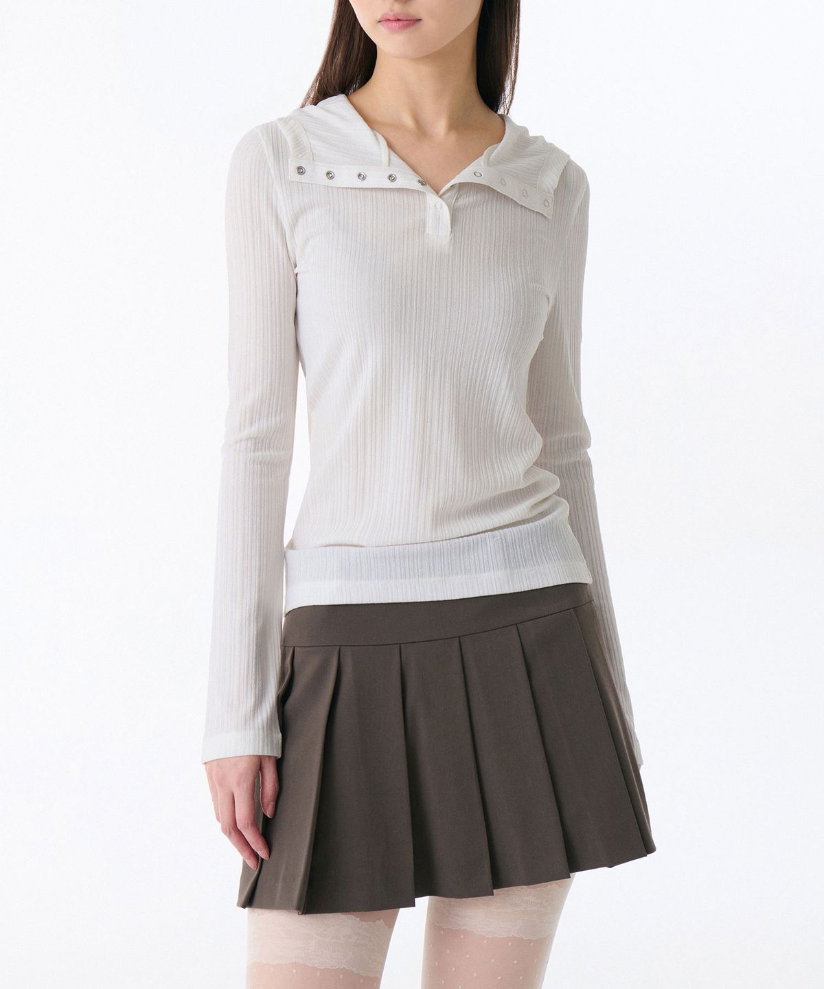 무신사 스탠다드 우먼(MUSINSA STANDARD WOMAN) 우먼즈 버티컬 텍스처 후디드 긴소매 티셔츠 [아이보리]