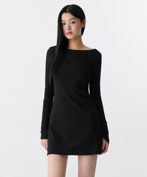 우먼즈 오픈 백 저지 미니 드레스 [블랙]