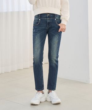 본딩기모 스판 아치포인트 배기 데님 (블루)