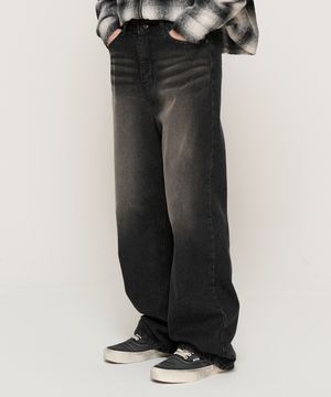 빈티지 워싱 세미 와이드 데님 팬츠 (흑청)