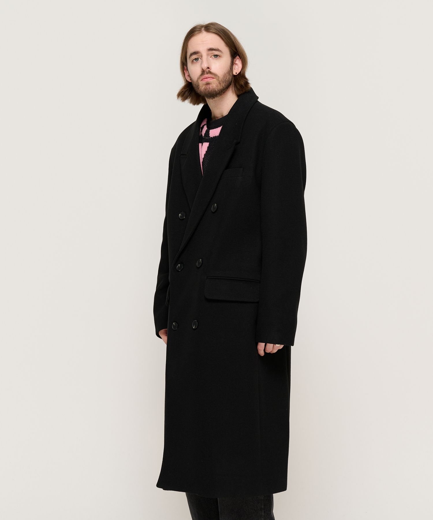 MUSINSA公式 | CARGOBROS Semi Over Maxi Double Long Coat (Black)