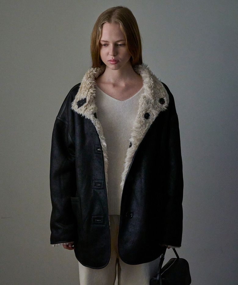 Mouton Fur Reversible Half Coat_3Color