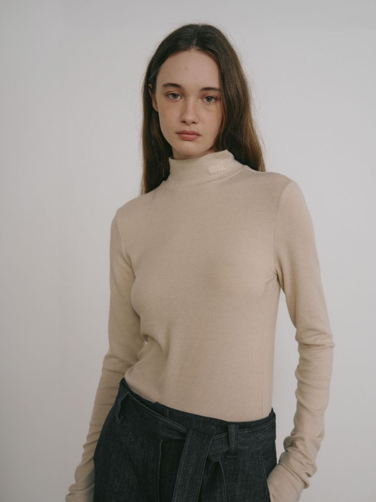 뮤제(MUSEE) SIENNA Wool-Blend Turtleneck Top_Beige